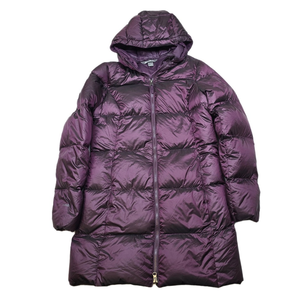 Eddie Bauer Luna Peak Down Puffer Jacket Womens Small‎ Purple Hooded Parka EB550